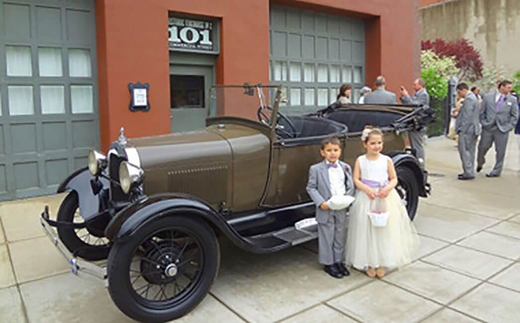 Vintage automobile and children
